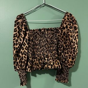 Zara Animal Print Smocked Blouse